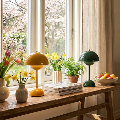 Cordless Rechargeable Mushroom Table Lamp with Touch Dimming