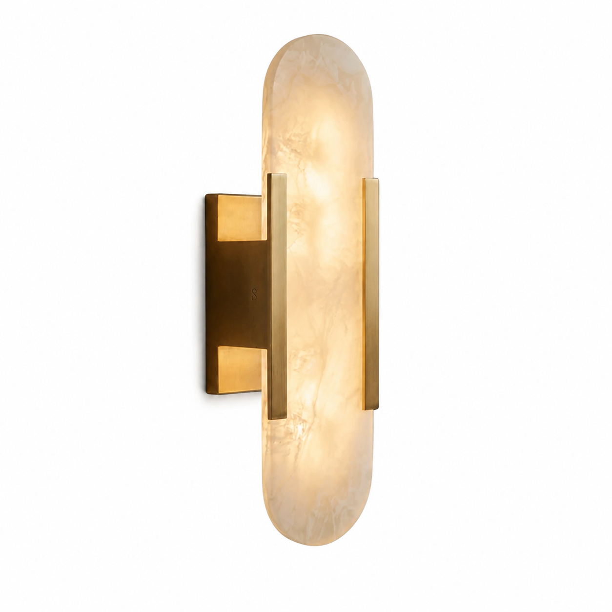 Alabaster Wall Sconce with Gold Metal Frame