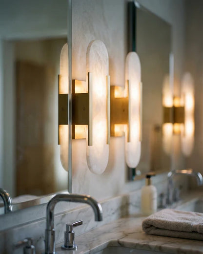 Alabaster Wall Sconce with Gold Metal Frame