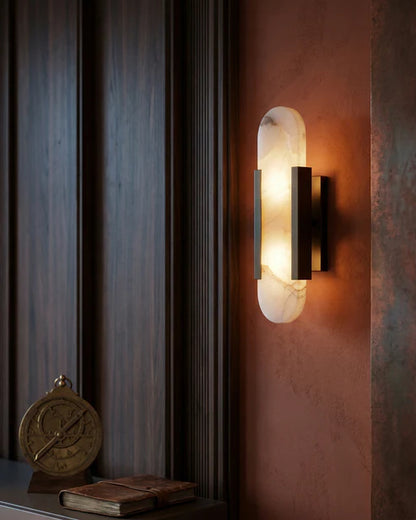 Alabaster Wall Sconce with Gold Metal Frame
