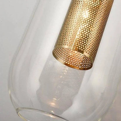Gold Tone Glass Wall Light with Hanging Cylinder Shade