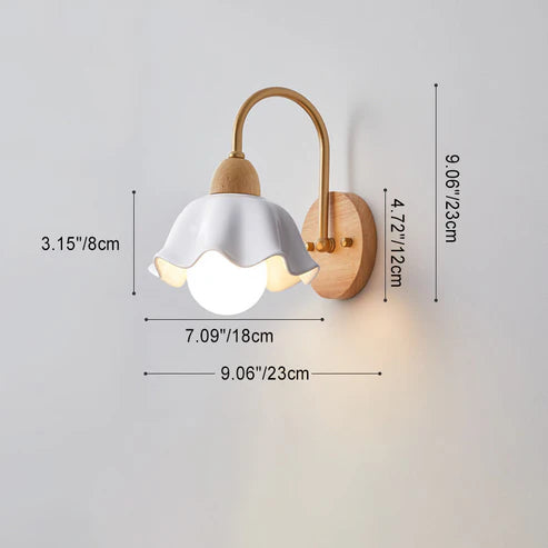 Bedroom Flower Wall Lamp with Wooden Base