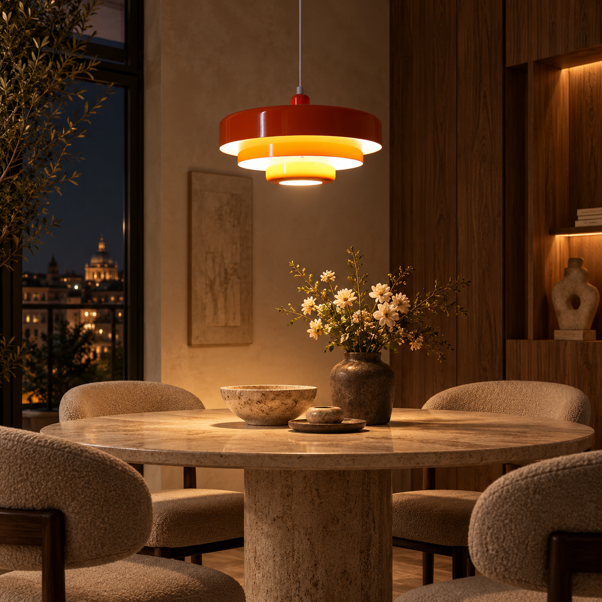 Bauhaus iron pendant light with tiered round shade