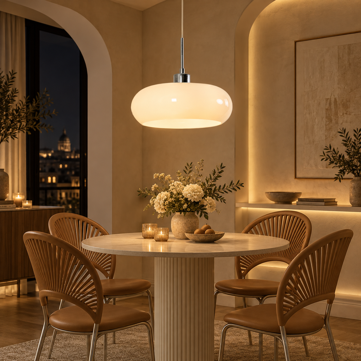 Bauhaus pendant light with rounded glass shade