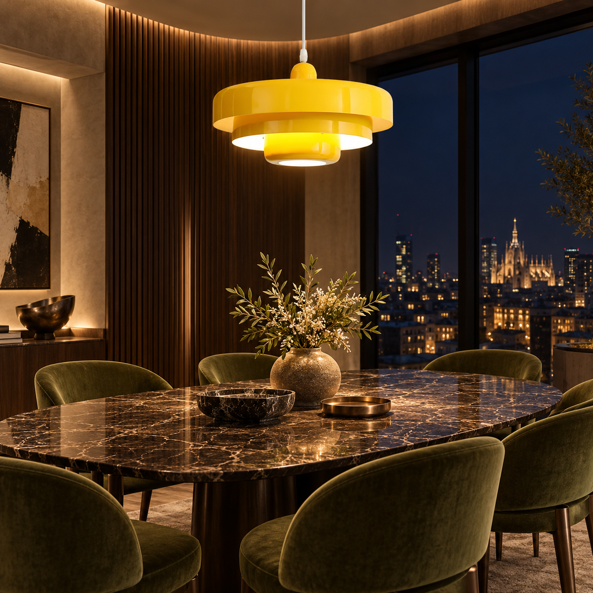 Bauhaus pendant light with three-tier iron shade