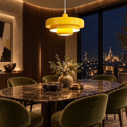Bauhaus pendant light with three-tier iron shade