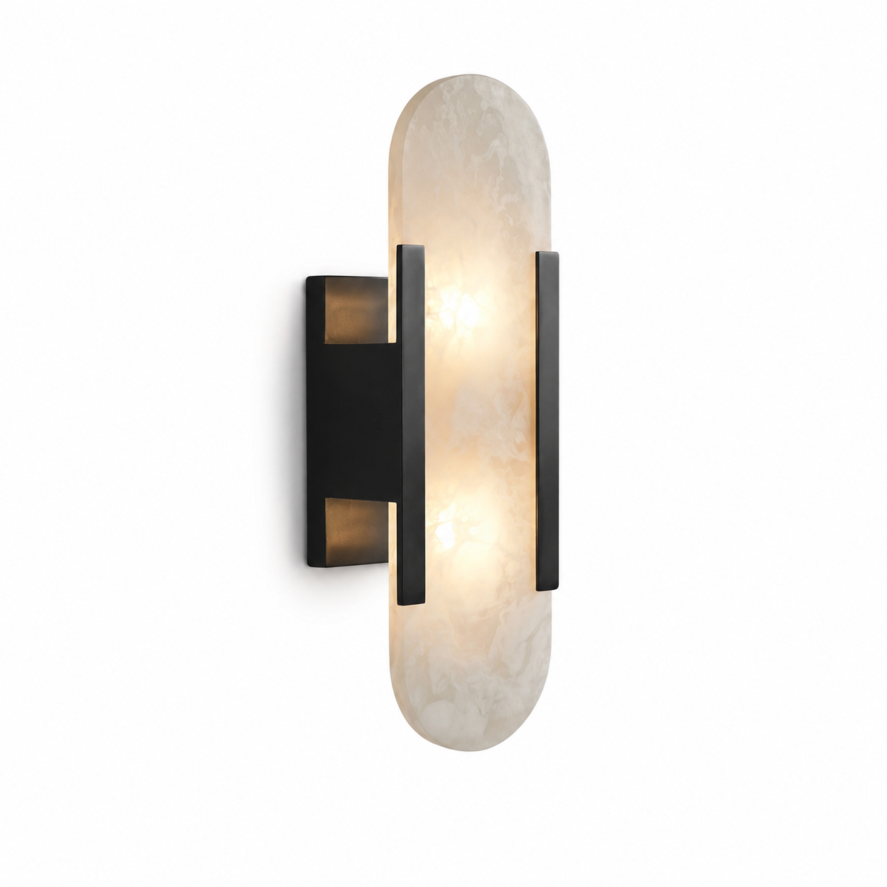 Alabaster Wall Sconce with Gold Metal Frame