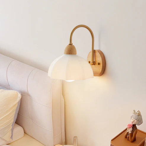 flower wall lamp with wooden base
