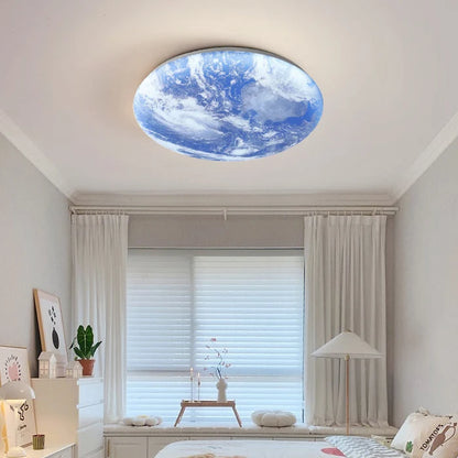 Hardwired round wood LED ceiling light