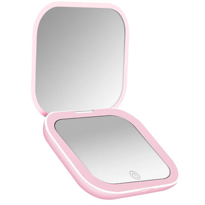 Pink foldable compact mirror with touch control