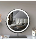 Round tabletop mirror with LED ring and stand