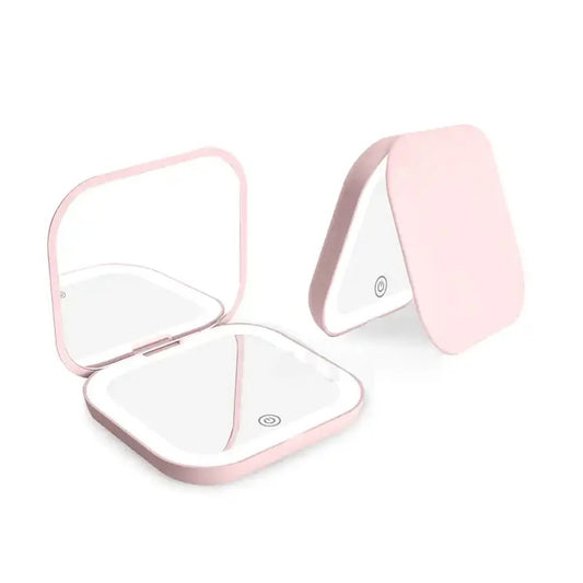 Pink foldable compact mirror with touch control