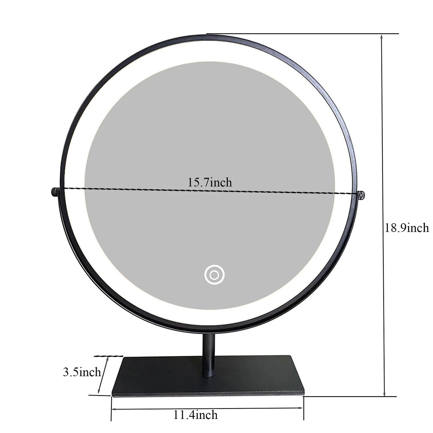 Round tabletop mirror with LED ring and stand