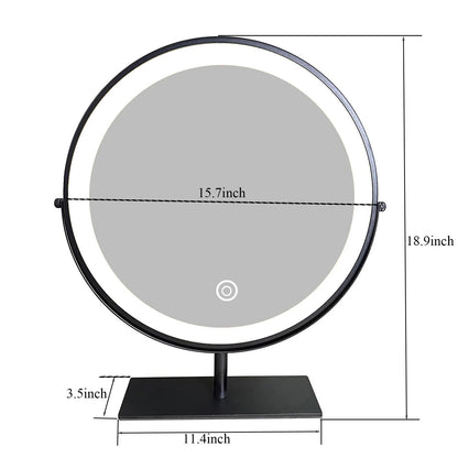Round tabletop mirror with LED ring and stand