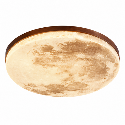 Moon round wood LED ceiling light in walnut finish