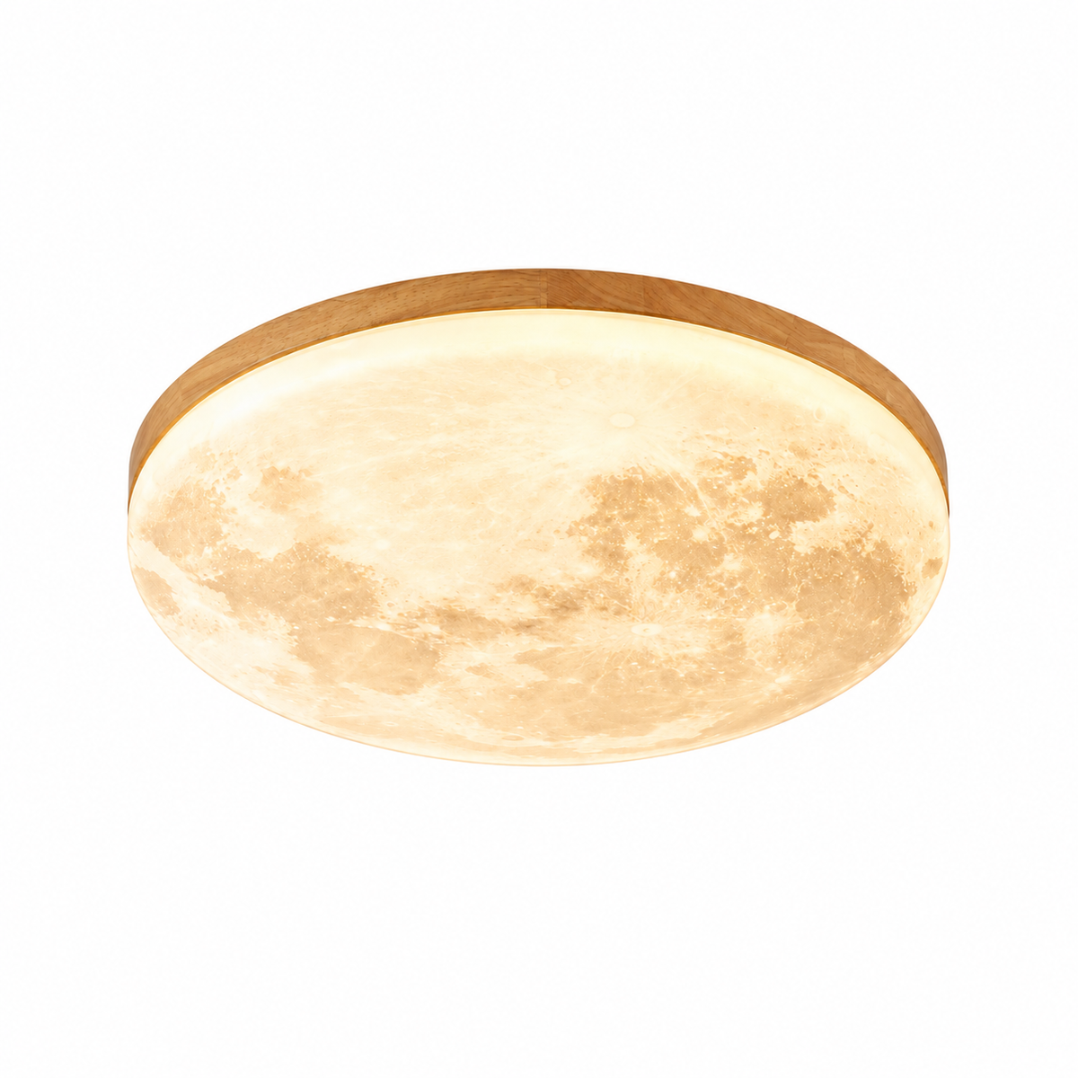 Moon round wood LED ceiling light in wood finish