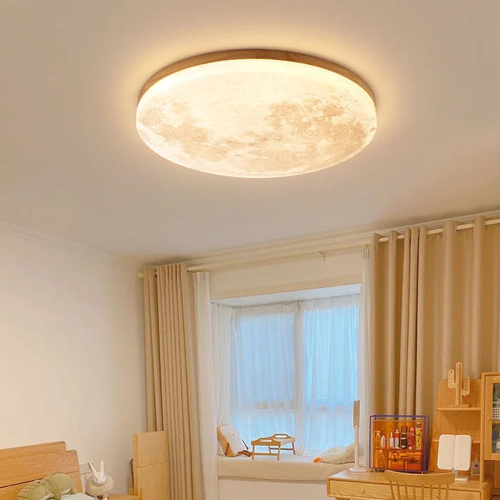 Moon round wood LED ceiling light