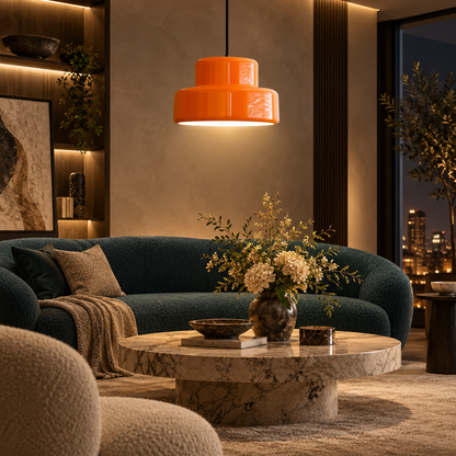 Orange metal pendant light in Bauhaus style, 35cm