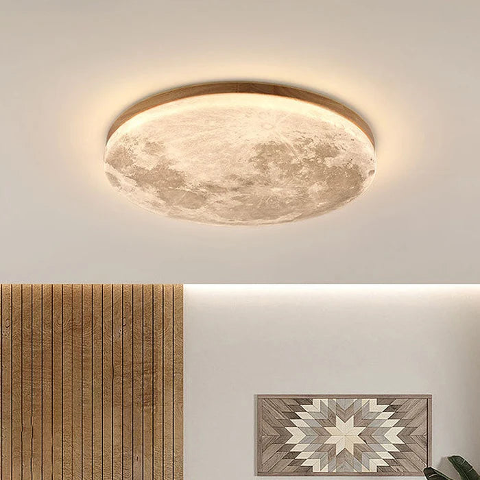 Round wood LED flush ceiling light