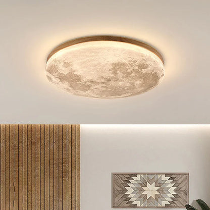 Round wood LED flush ceiling light