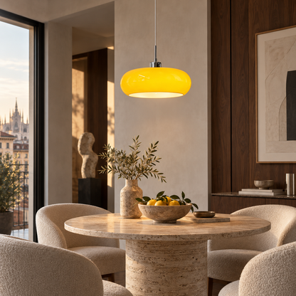 Rounded glass shade pendant light in Bauhaus style
