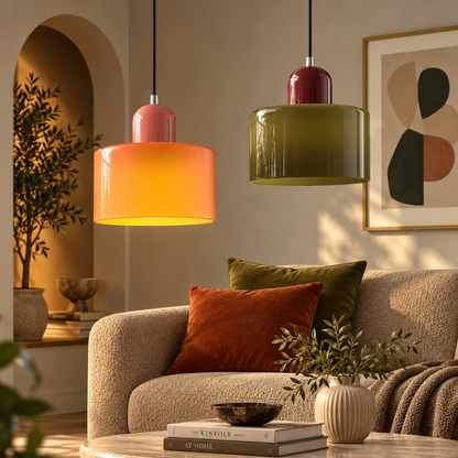 Bauhaus Coloured Glass Pendant Light