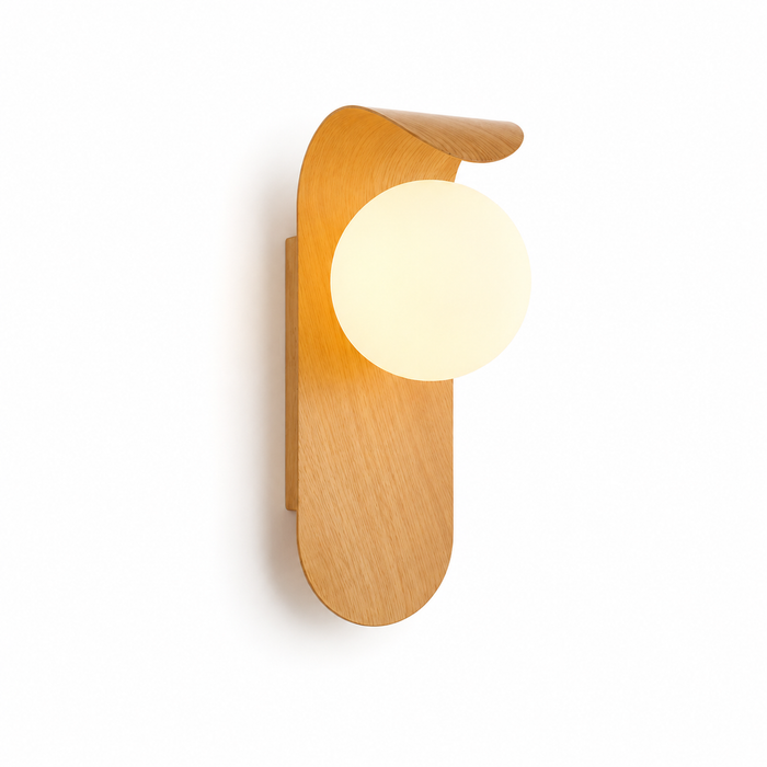 wood globe LED wall sconce
